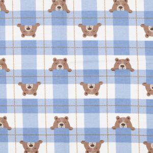Flanelle Oursons & Carreaux – Bleu brume