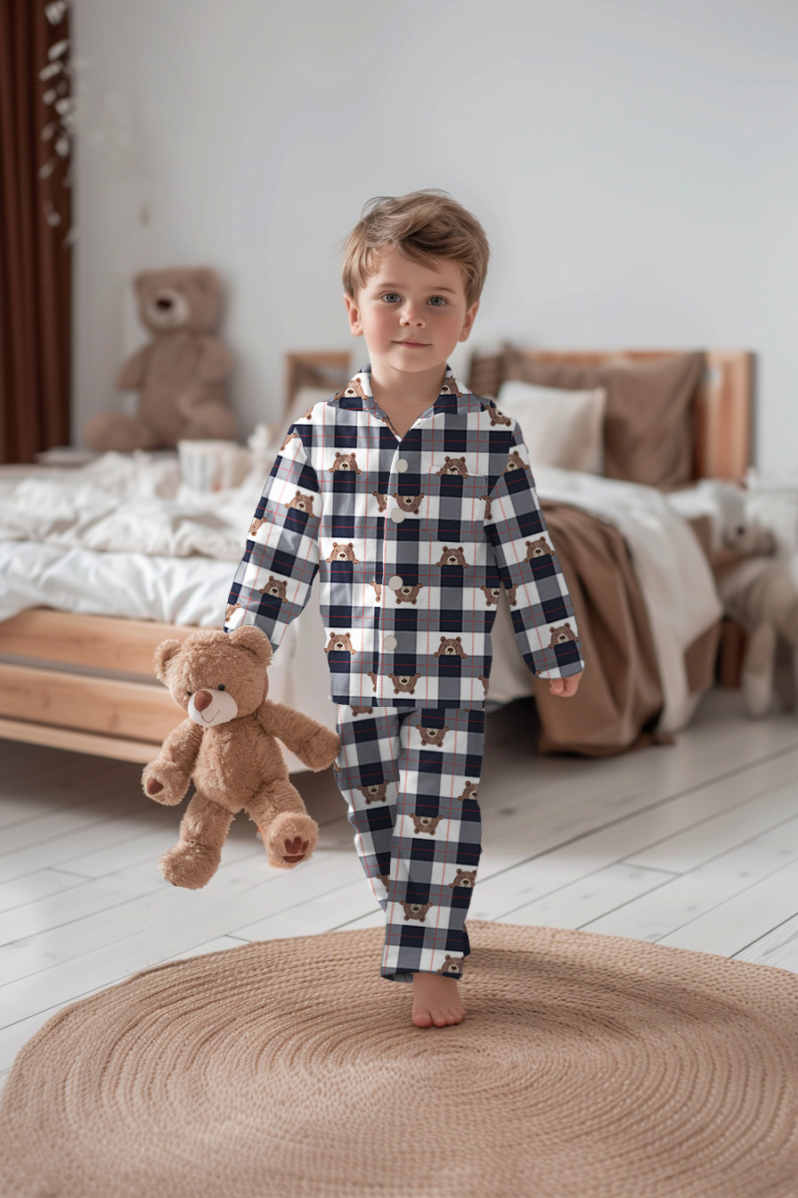 Flanelle Oursons & Carreaux – Marine chaleureux – Image 5