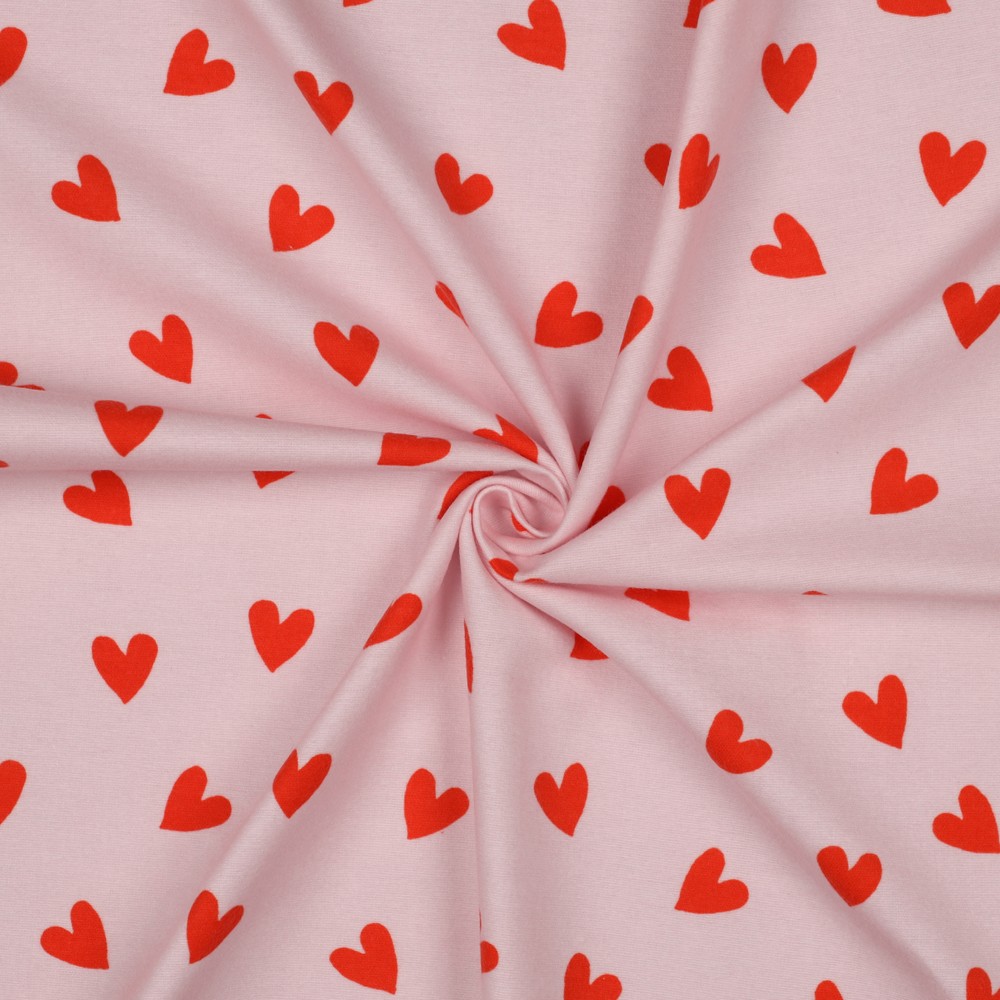 Flanelle Petits Cœurs – Rose poudré & Rouge vif – Image 4