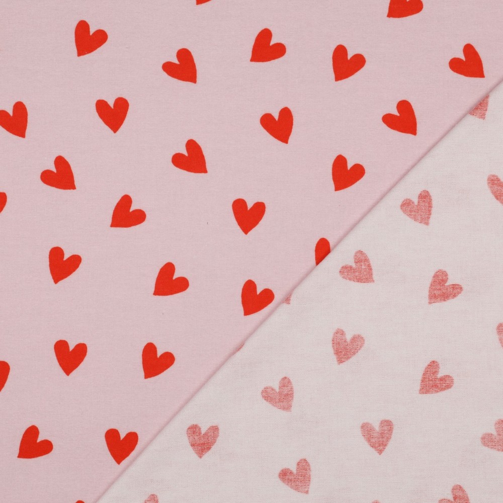 Flanelle Petits Cœurs – Rose poudré & Rouge vif – Image 3