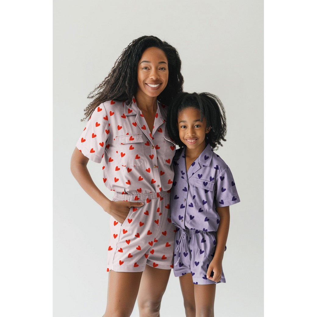 Flanelle Petits Cœurs – Rose poudré & Rouge vif – Image 5