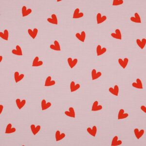 Flanelle Petits Cœurs – Rose poudré & Rouge vif