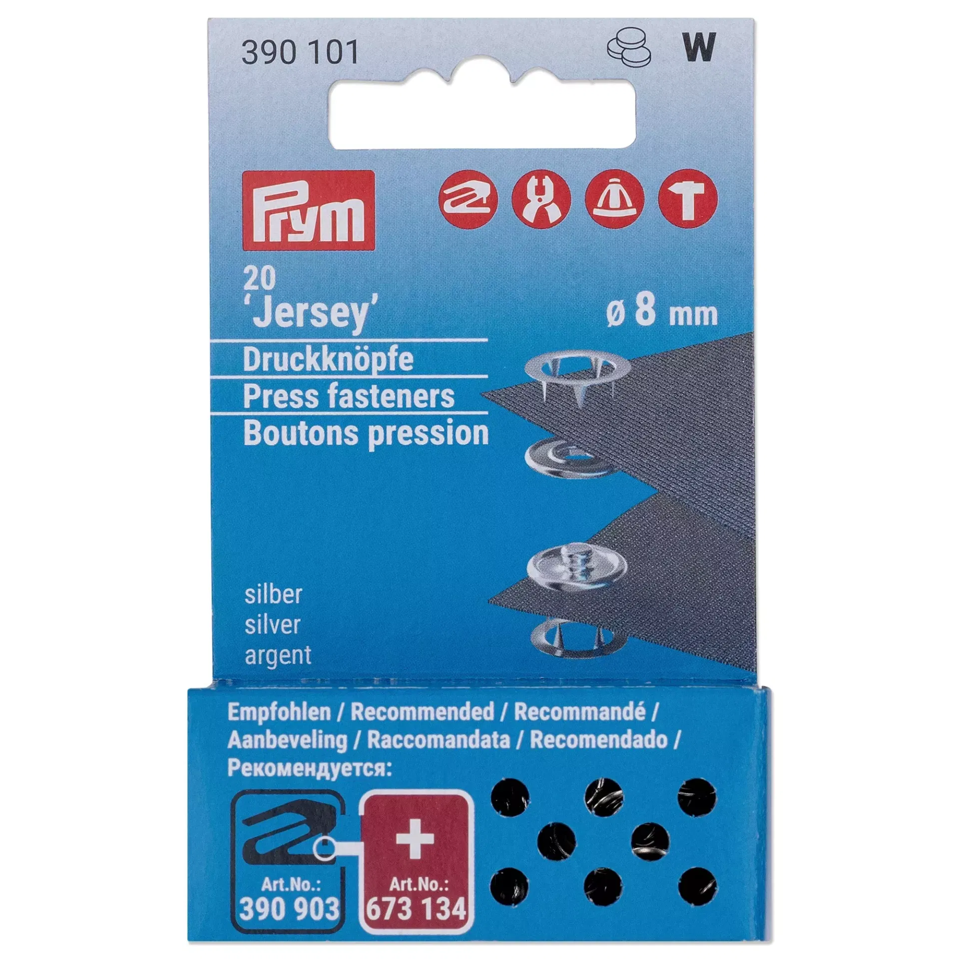 Prym - Recharge boutons pression Jersey (20), anneau 8 mm argent - 390101