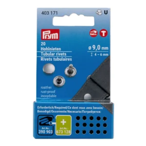 Prym – Rivets tubulaires argentés Ø 9 mm (4–6 mm) - 403171