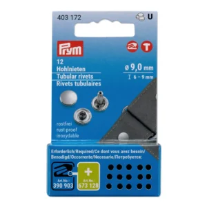 Prym – Rivets tubulaires argentés Ø 9 mm (6–9 mm) - 403172