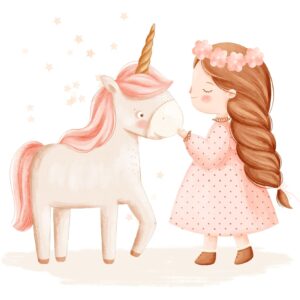 Transfert DTF - La licorne et la fillette rêveuse 6" X 6"