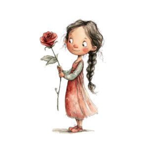 Transfert DTF - La fillette et la rose 8" X 4-1/2"