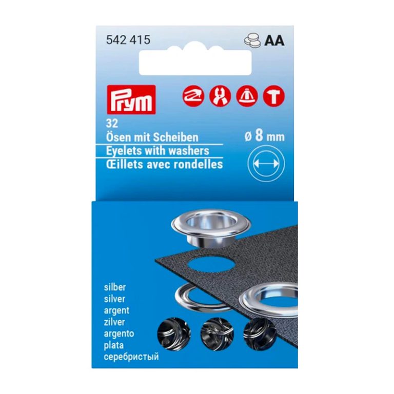 Prym – Œillets avec rondelles – Argenté Ø 8 mm - 542415