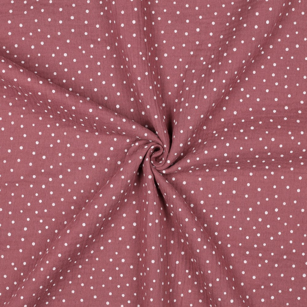 Mousseline de coton double gaze - Pois tendres bois de rose