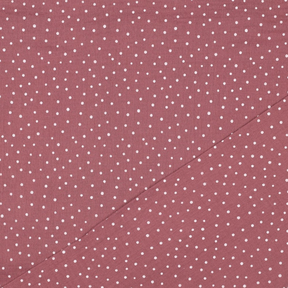 Mousseline de coton double gaze - Pois tendres bois de rose – Image 2