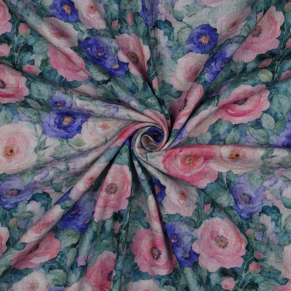 Mousseline de coton double gaze - Jardin aquarelle