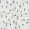 Tissu coton gaufré écru avec petites fleurs pastel roses, lilas et bleues