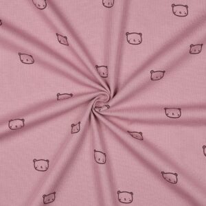 Tissu coton gaufré rose poudré avec petits motifs oursons minimalistes