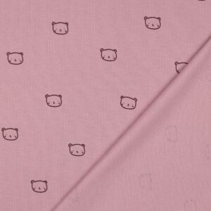 Tissu coton gaufré rose poudré avec petits motifs oursons minimalistes