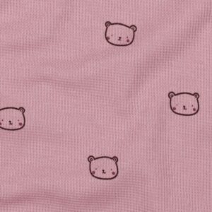 Tissu coton gaufré rose poudré avec petits motifs oursons minimalistes
