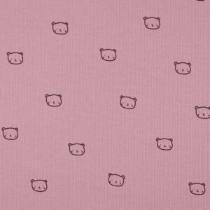 Tissu coton gaufré rose poudré avec petits motifs oursons minimalistes