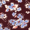 Tissu french terry bourgogne avec grandes fleurs stylisées crème et bleu pâle avec touches de corail.