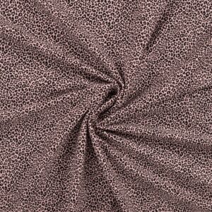 Tissu jersey de coton motif mini léopard noir sur fond rose poudré