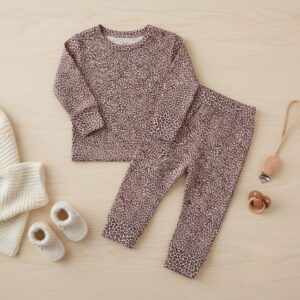 Tissu jersey de coton motif mini léopard noir sur fond rose poudré