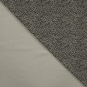 Tissu jersey de coton motif mini léopard noir sur fond kaki sauge