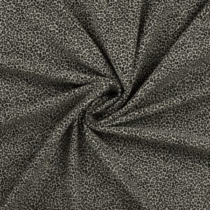 Tissu jersey de coton motif mini léopard noir sur fond kaki sauge