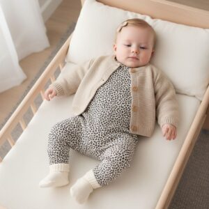 Tissu jersey de coton motif mini léopard noir sur fond kaki sauge