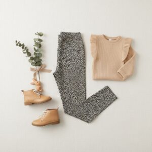 Tissu jersey de coton motif mini léopard noir sur fond kaki sauge