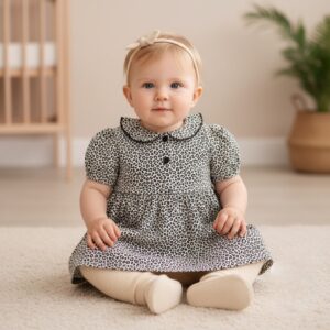 Tissu jersey de coton motif mini léopard noir sur fond écru