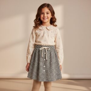 Tissu jersey de coton motif mini léopard noir sur fond écru