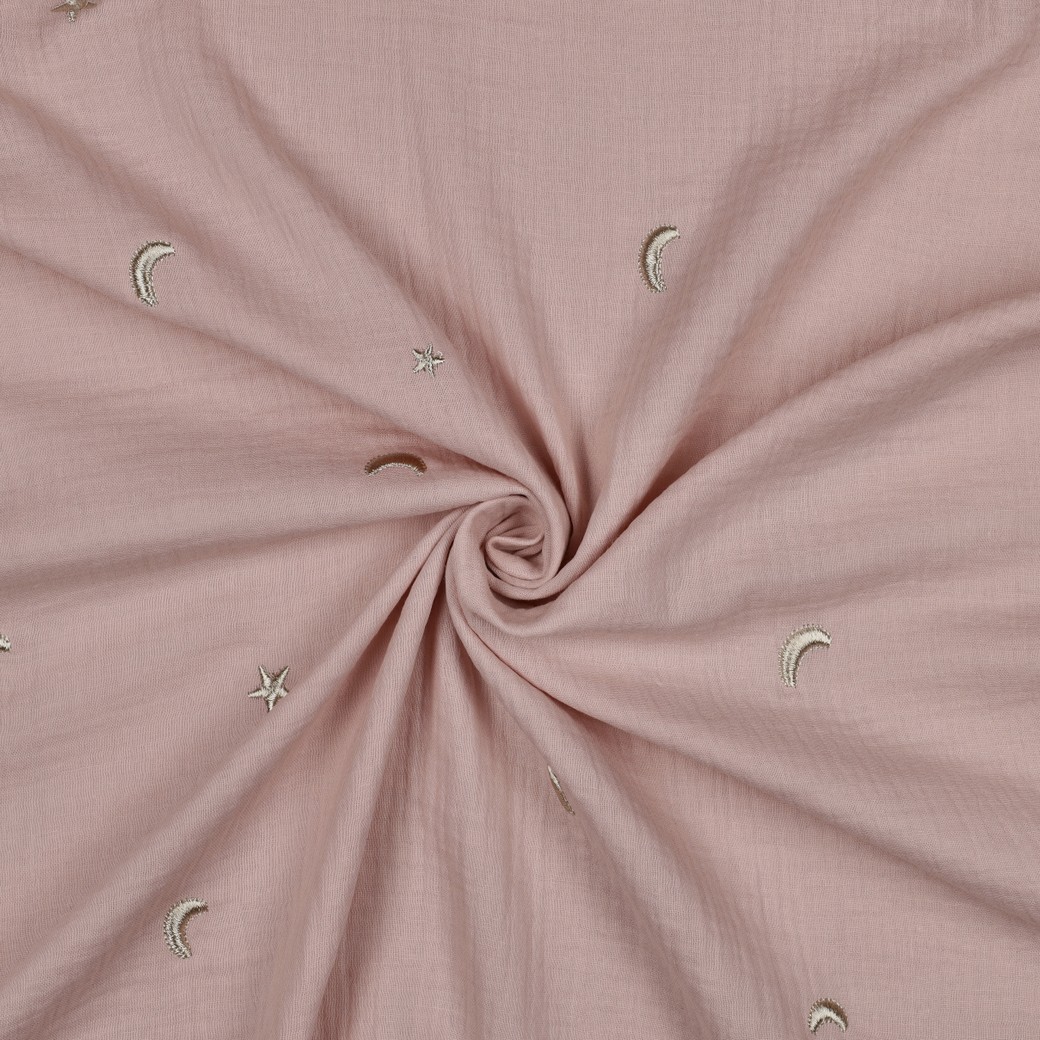 Mousseline de coton double gaz rose doux Minifra