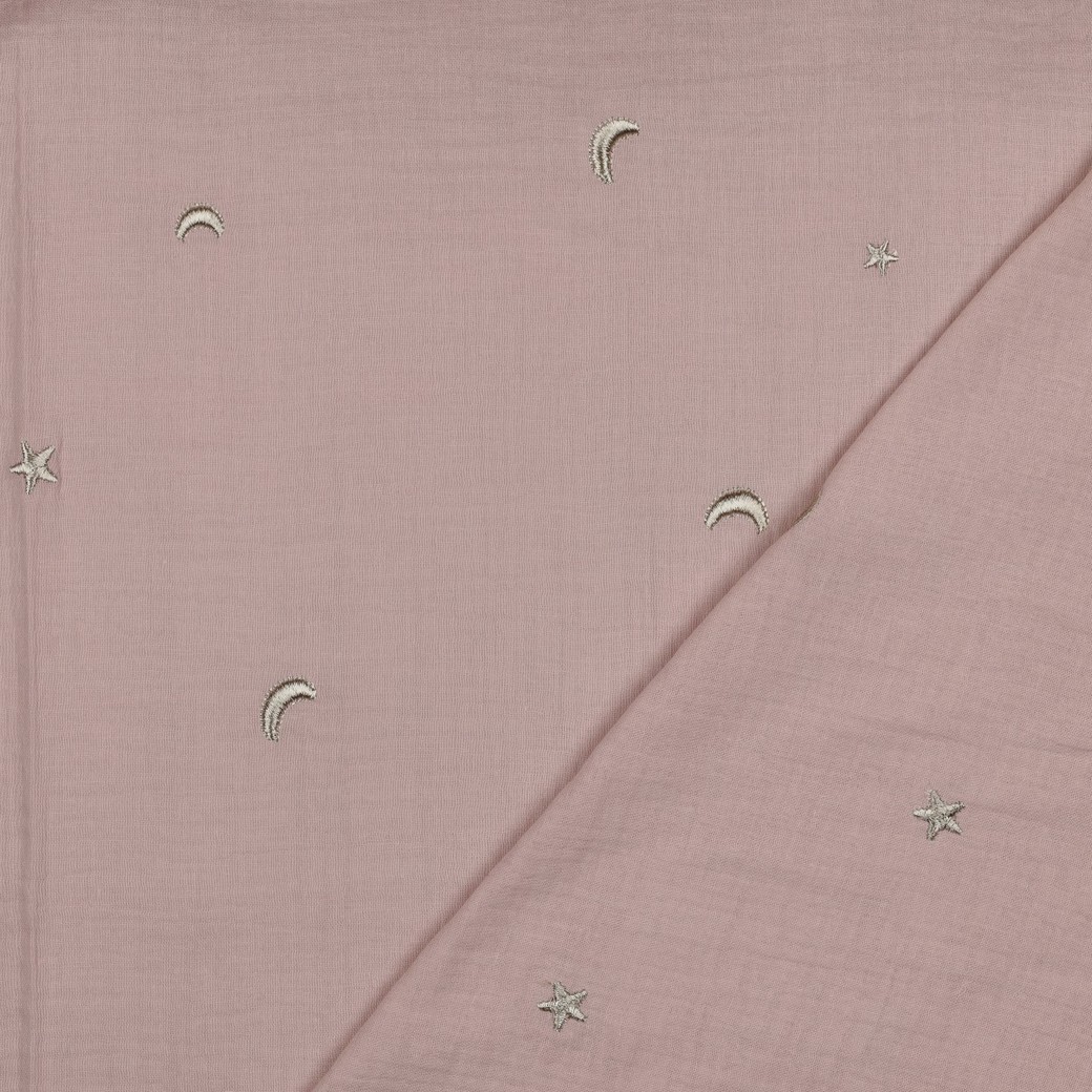 Mousseline de coton double gaz rose doux Minifra