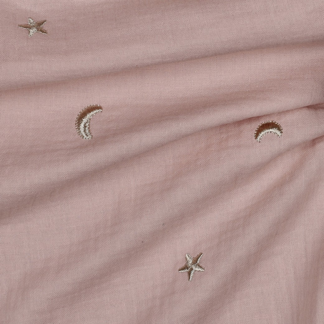 Mousseline de coton double gaz rose doux Minifra