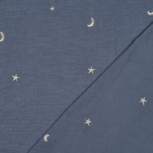 Mousseline de coton double gaz bleu brume Minifra