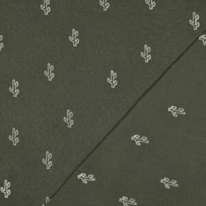 Motif cactus blancs sur mousseline de coton vert Minifra
