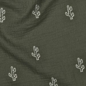 Motif cactus blancs sur mousseline de coton vert Minifra