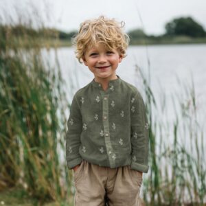 Motif cactus blancs sur mousseline de coton vert Minifra