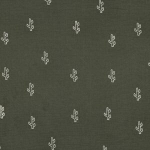 Motif cactus blancs sur mousseline de coton vert Minifra