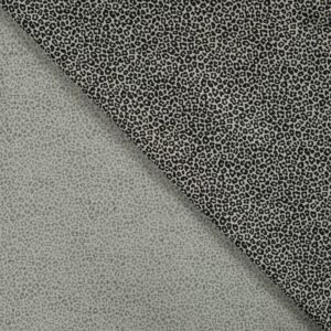 Tissu popeline de coton motif mini léopard noir sur fond kaki sauge