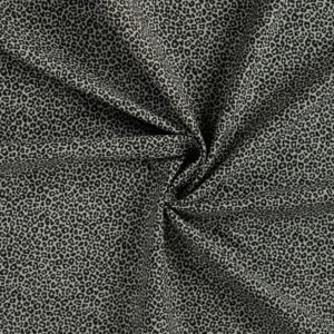 Tissu popeline de coton motif mini léopard noir sur fond kaki sauge