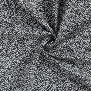 Tissu popeline de coton motif mini léopard noir sur fond écru